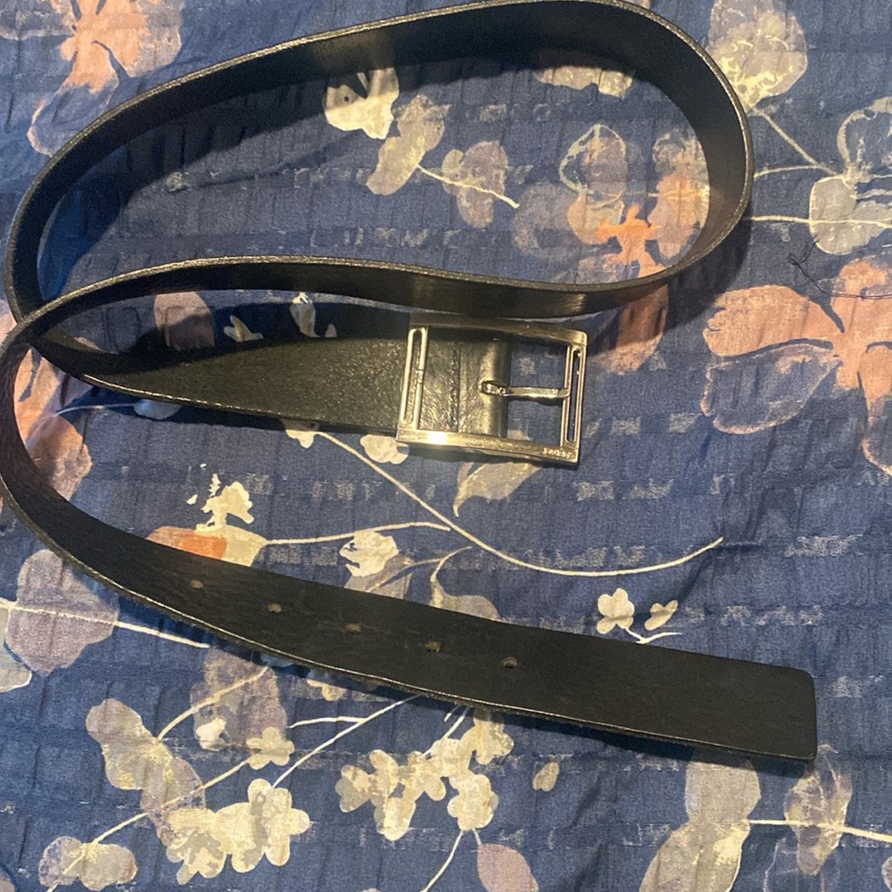 Black DKNY Leather Belt with Silver Buckle